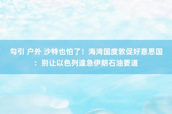 勾引 户外 沙特也怕了！海湾国度敦促好意思国：别让以色列遑急伊朗石油要道