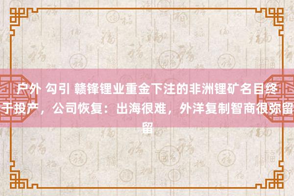 户外 勾引 赣锋锂业重金下注的非洲锂矿名目终于投产，公司恢复：出海很难，外洋复制智商很弥留