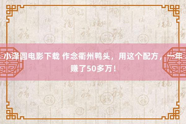 小泽圆电影下载 作念衢州鸭头，用这个配方，一年赚了50多万！