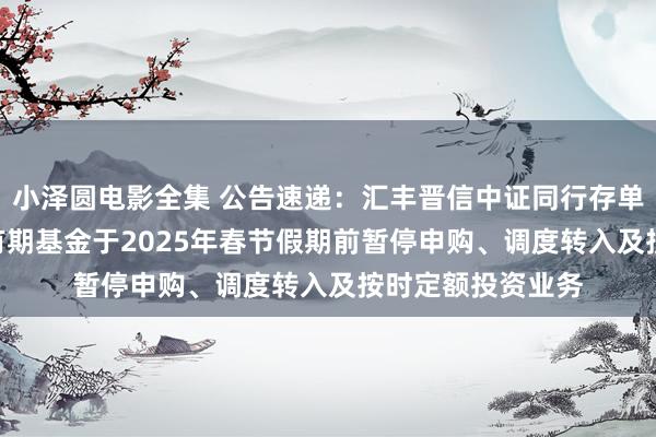 小泽圆电影全集 公告速递：汇丰晋信中证同行存单AAA指数7天执有期基金于2025年春节假期前暂停申购、调度转入及按时定额投资业务