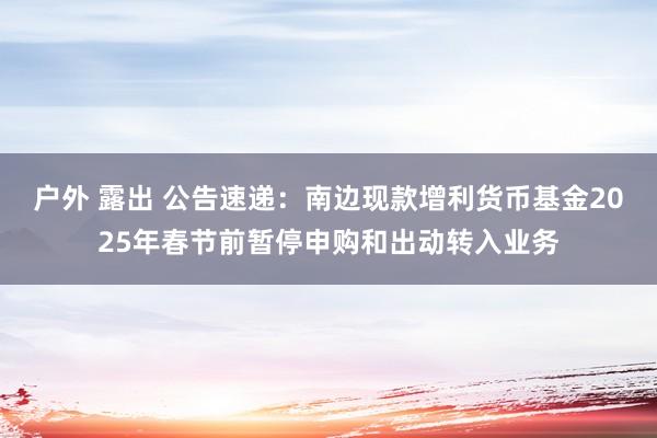 户外 露出 公告速递：南边现款增利货币基金2025年春节前暂停申购和出动转入业务