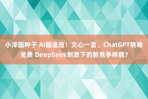 小泽圆种子 AI圈逶迤！文心一言、ChatGPT晓喻免费 DeepSeek刺激下的新竞争样貌？
