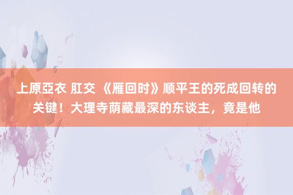 上原亞衣 肛交 《雁回时》顺平王的死成回转的关键！大理寺荫藏最深的东谈主，竟是他