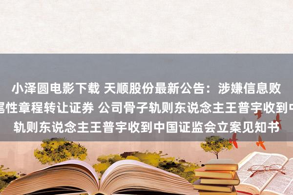 小泽圆电影下载 天顺股份最新公告：涉嫌信息败露作歹违纪及违背扫尾性章程转让证券 公司骨子轨则东说念主王普宇收到中国证监会立案见知书