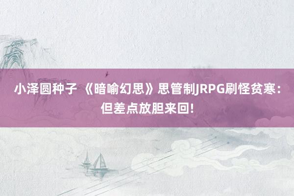 小泽圆种子 《暗喻幻思》思管制JRPG刷怪贫寒：但差点放胆来回!
